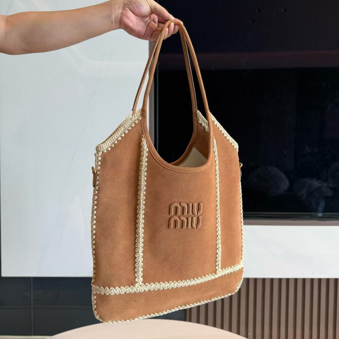 Miumiu Ivy Tote Bag 40 Brown Suede