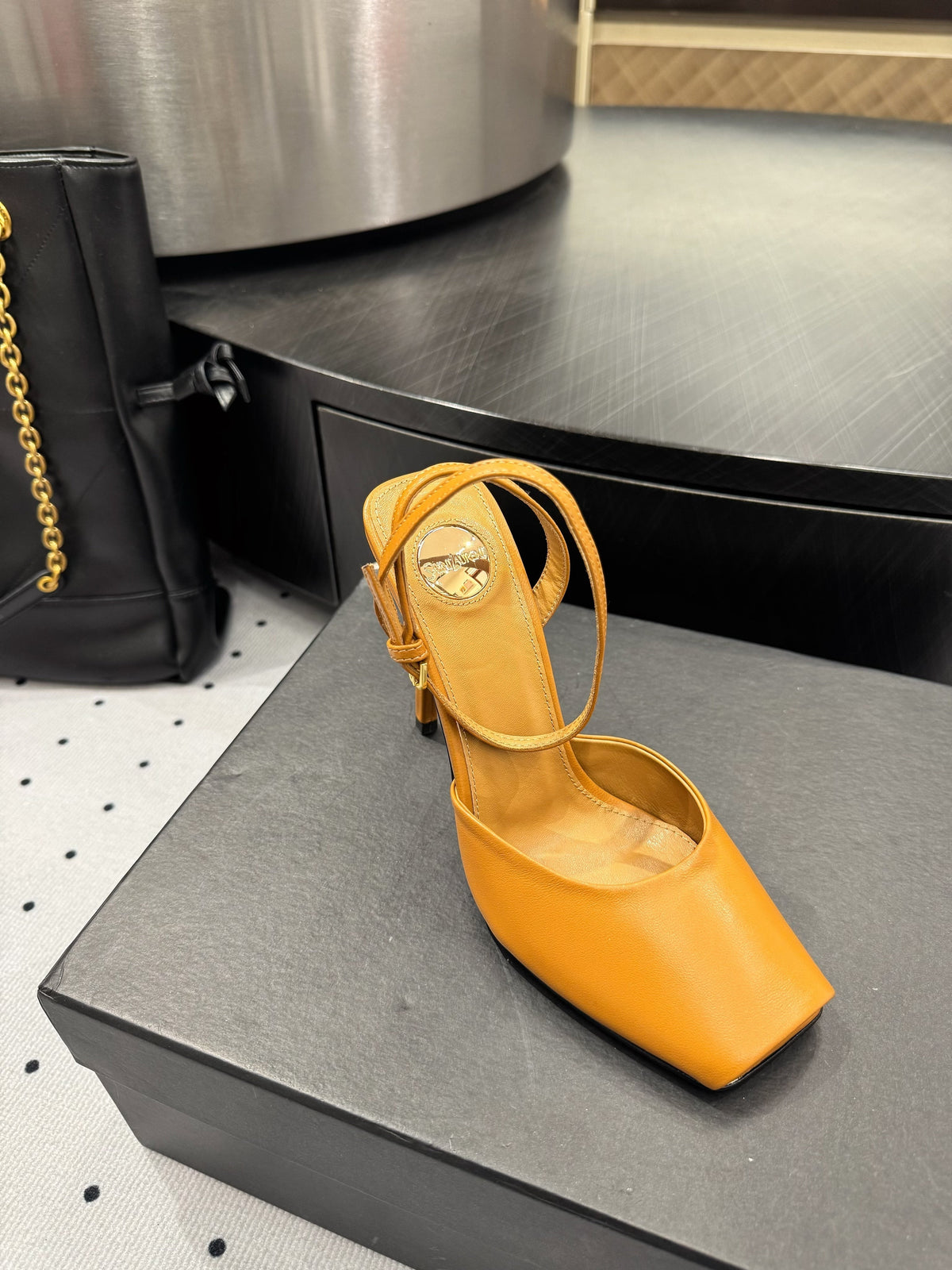 YSL 26S Square-Toe High Heels 105 Mm Ochre Yellow Calfskin