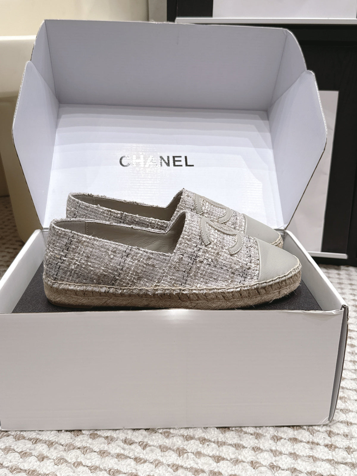 CC 26S Slip-Ons in Grey Tweed and Patent Calfskin