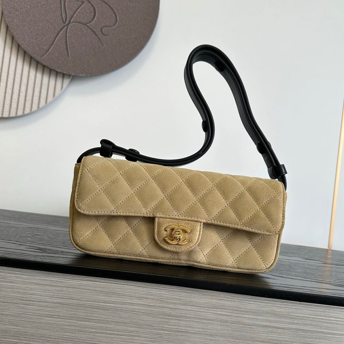 CC 26S East Flap Bag Quilted 25cm Suede Lambskin