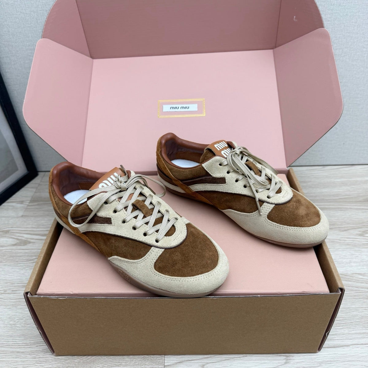 Miumiu 26s Sneakers Beige Mix Brown Suede