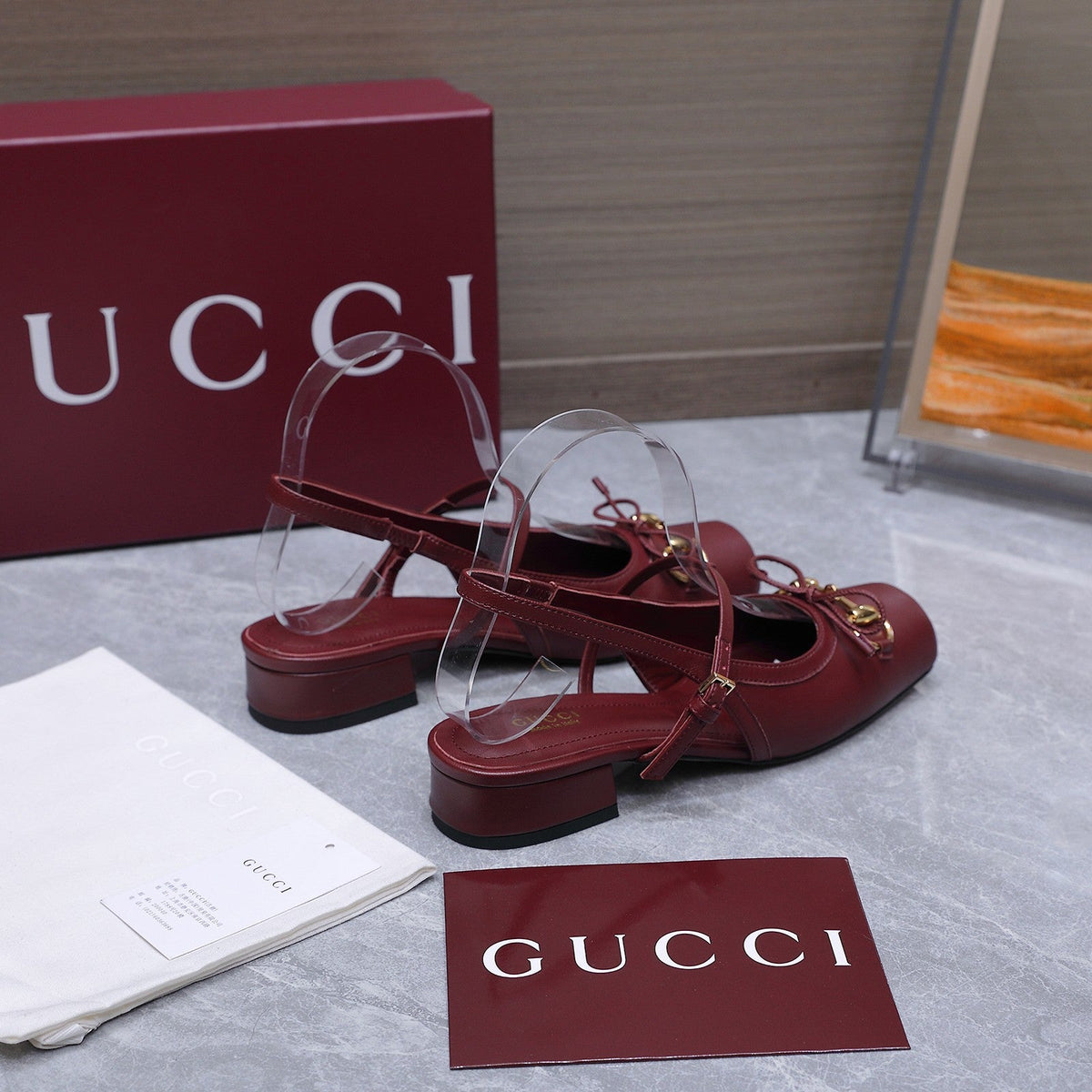 Gucci 26s Slingback Pumps Burgundy Red Calfskin Gold Hardware