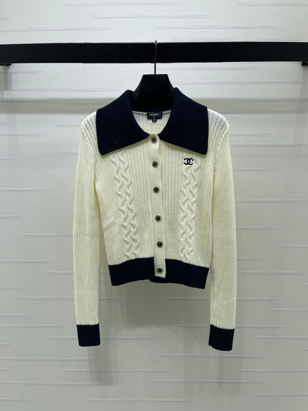 CC 26FW Cable-Knit Button-Up Cardigan Double C Logo Wool 274027