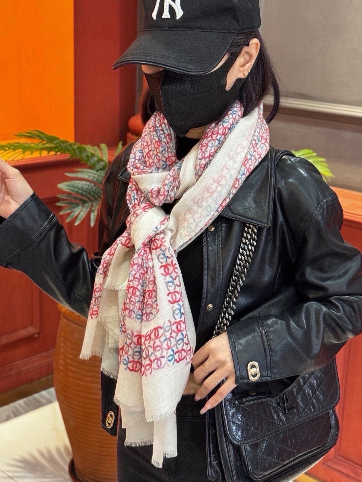 Chanel 2026 Double-C Monogram Scarf 200cm Colorful Cashmere 211958