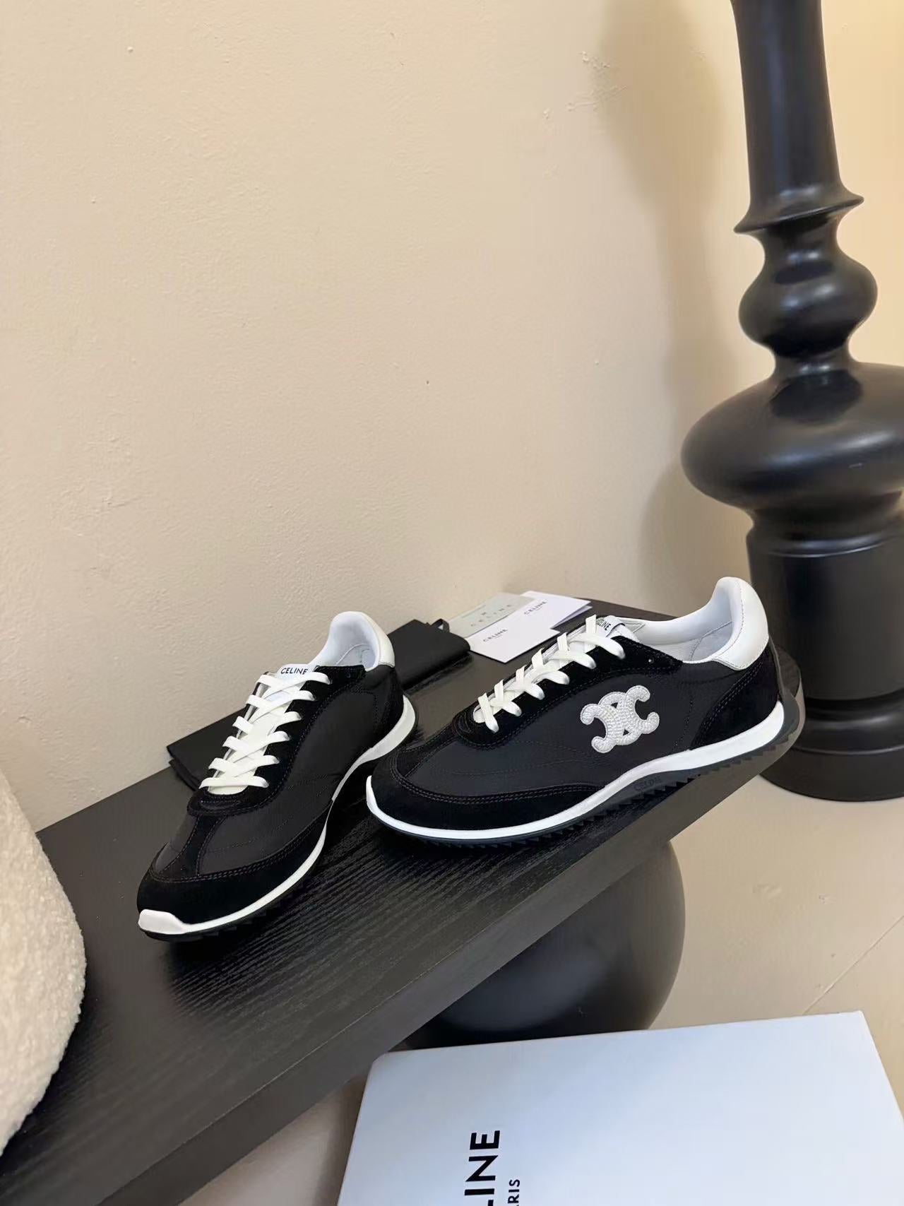 Celine Racer Low Top Sneaker Black White Suede Calfskin