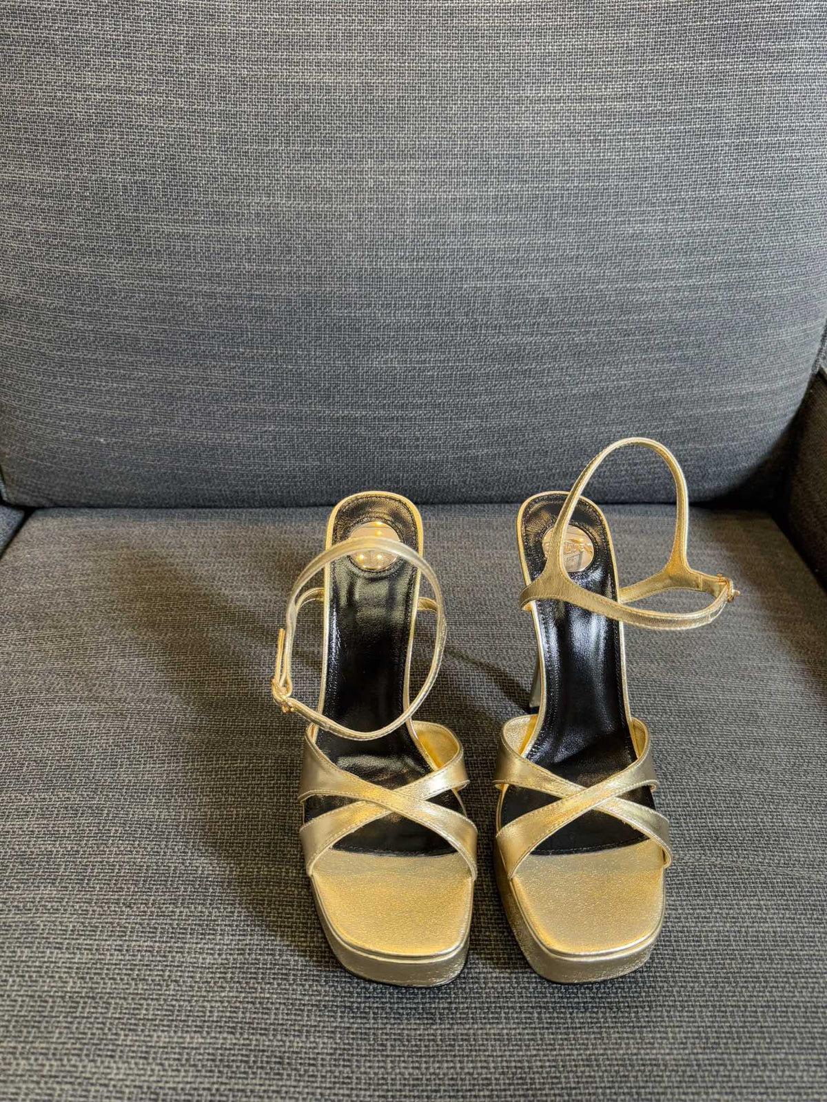 YSL 26S Cross-Strap Sandals 150 Mm Gold Calfskin