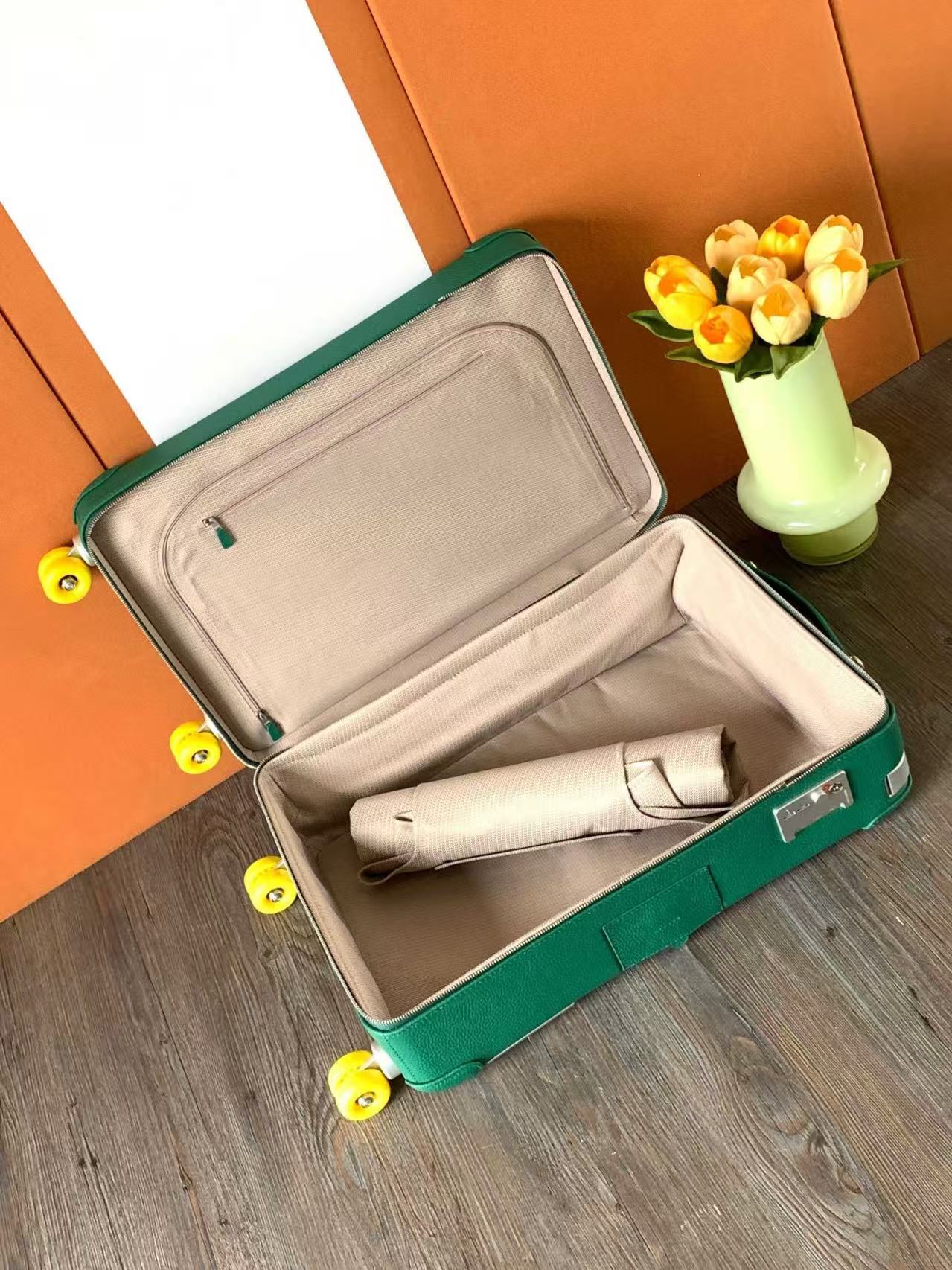 HM R.M.S Cabin Suitcase Printed Surfer Green Canvas & Taurillon Regate Leather