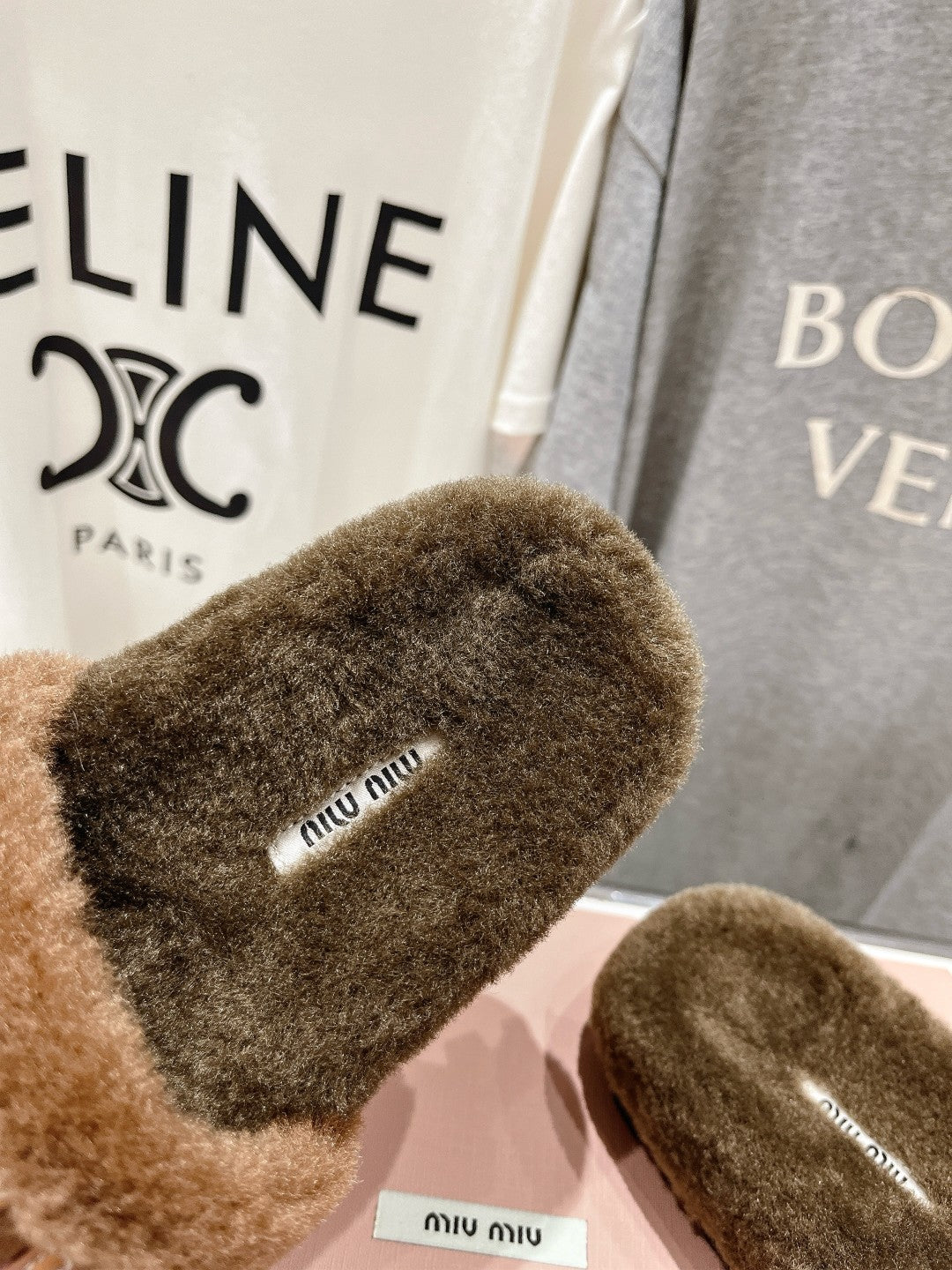 Miumiu 26s Flat Slides Brown Shearling