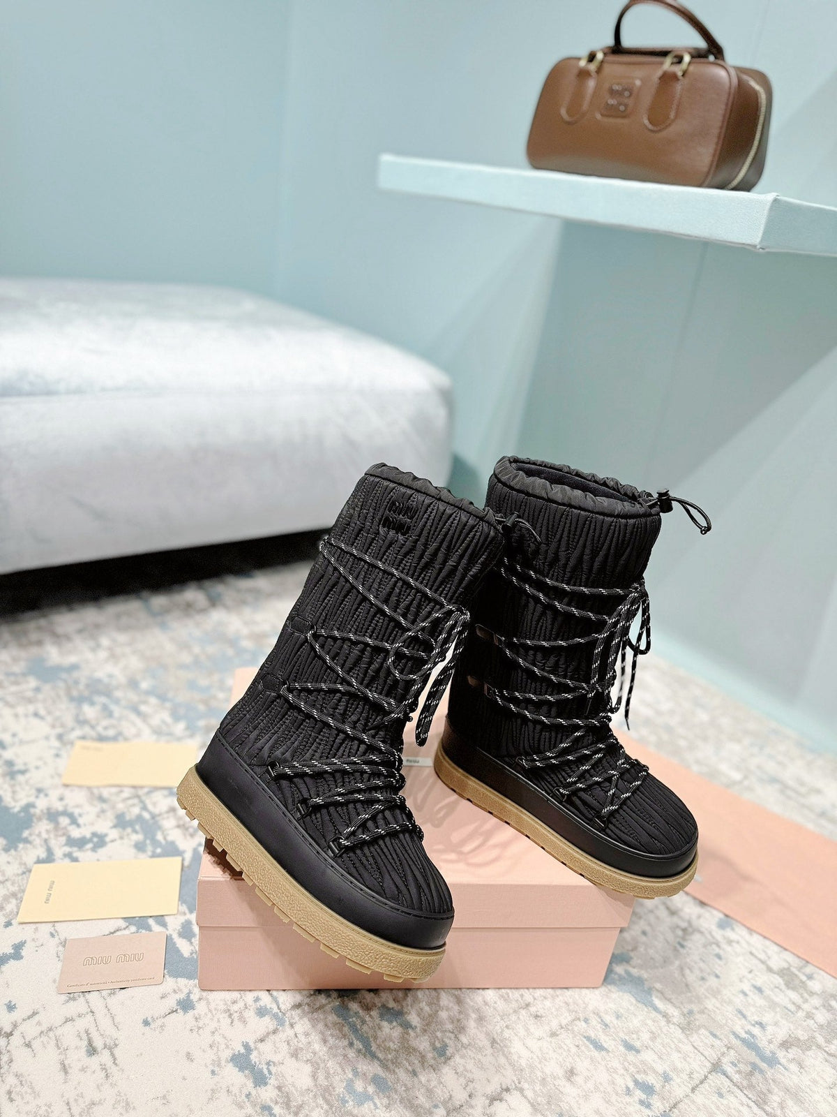 Miumiu 26s Ankle Snow Boots Black Fabric Style 16