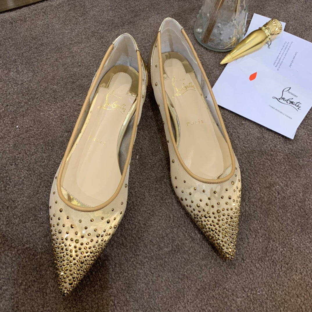 CL Follies Strass Flats Mesh Leather Gold