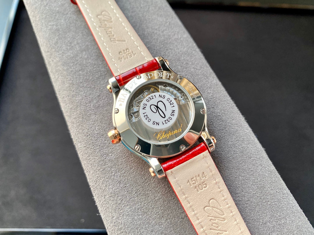 Happy Diamonds 36mm Pink Gold White Dial