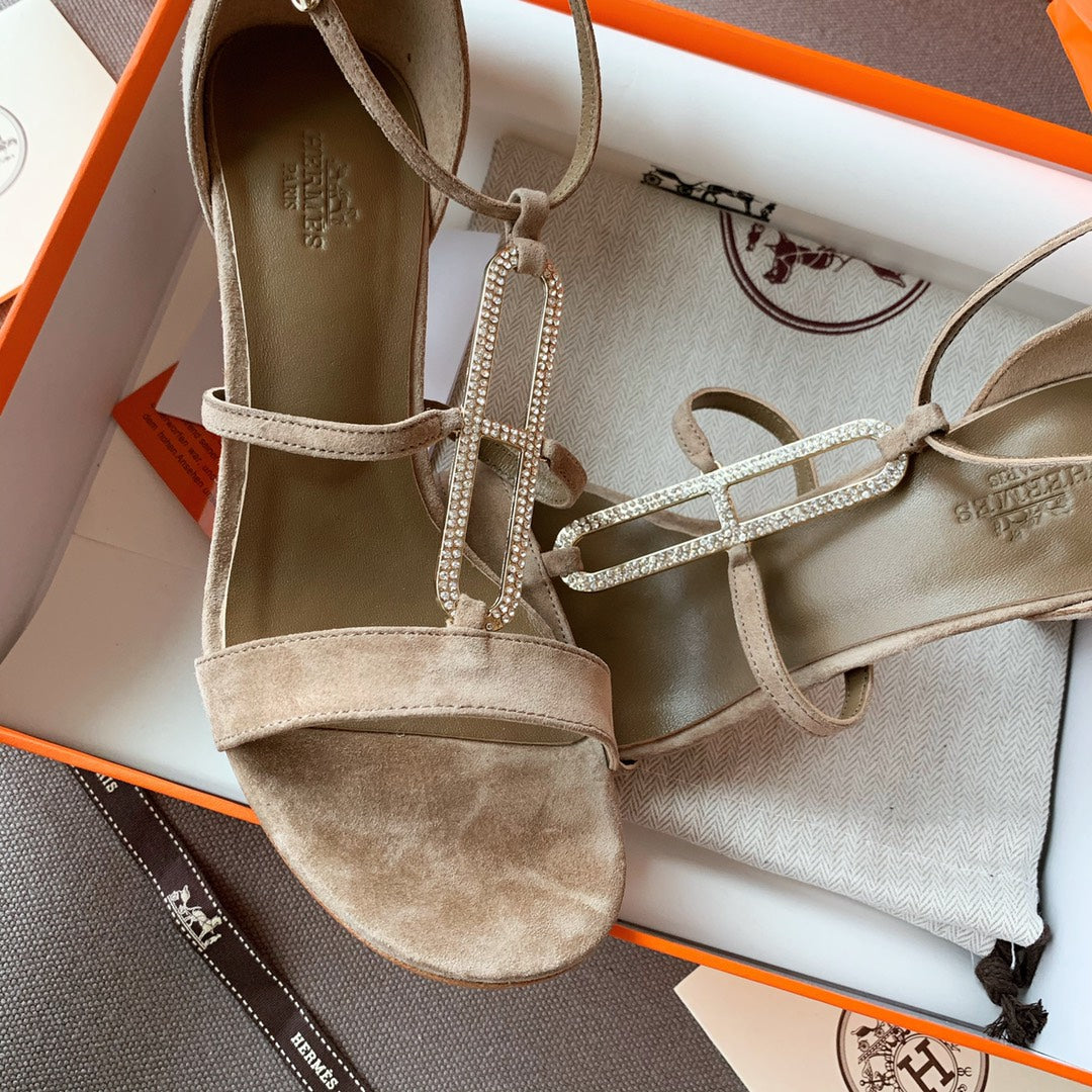 HM Icone Crystal Sandals 60mm Brown Taupe Suede 546252