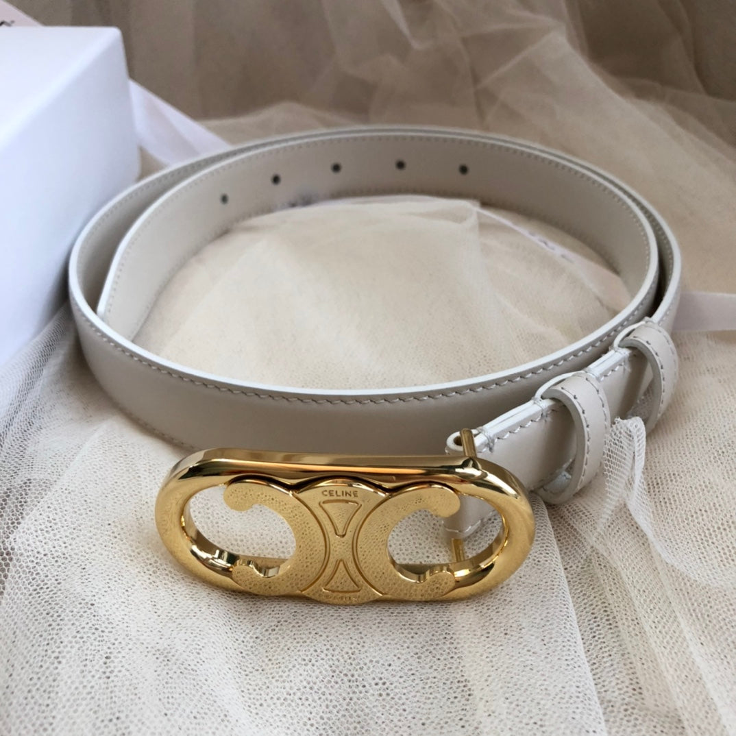 CL Gold 25mm Triomphe Enamel White Calfskin 562439