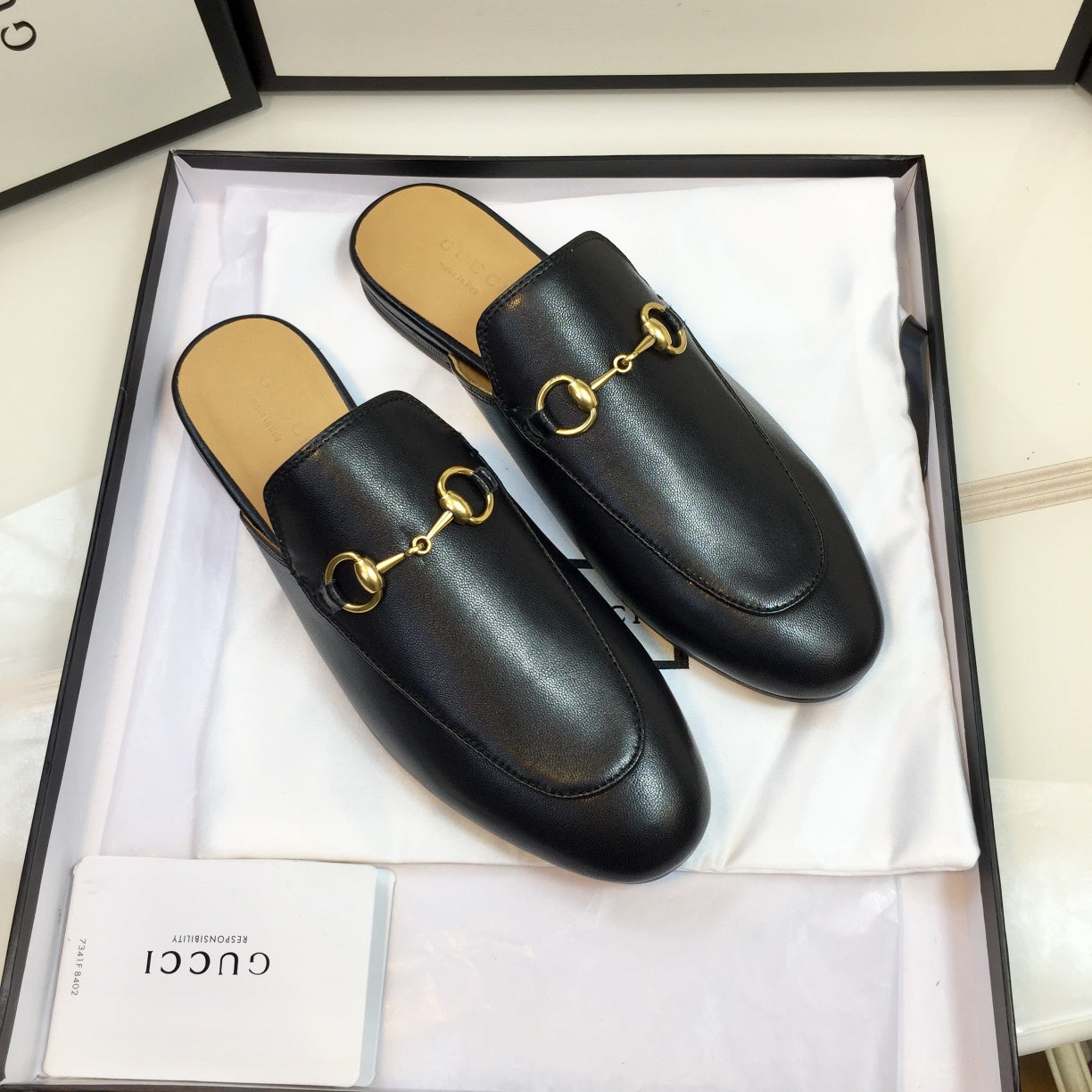GG SLIPPER PRINCETOWN BLACK CALFSKIN