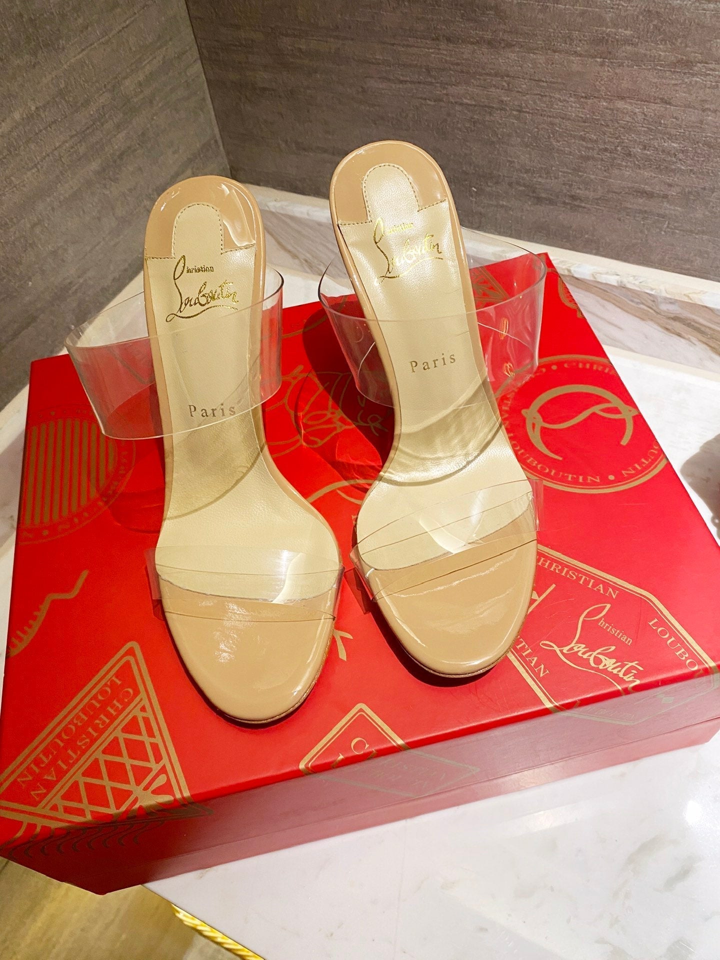Christian Louboutin Just Nothing Sandals Beige Transparent Sheepskin