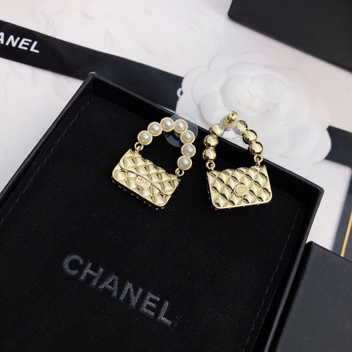 Chanel Pearl Quilted Flap Bag Earrings