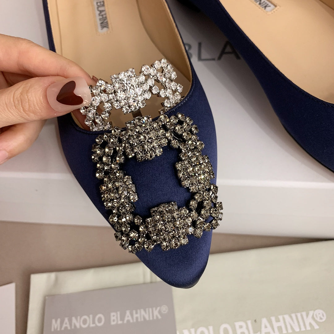 Hangisi Navy Blue Satin Crystal Embellished Pumps 156289