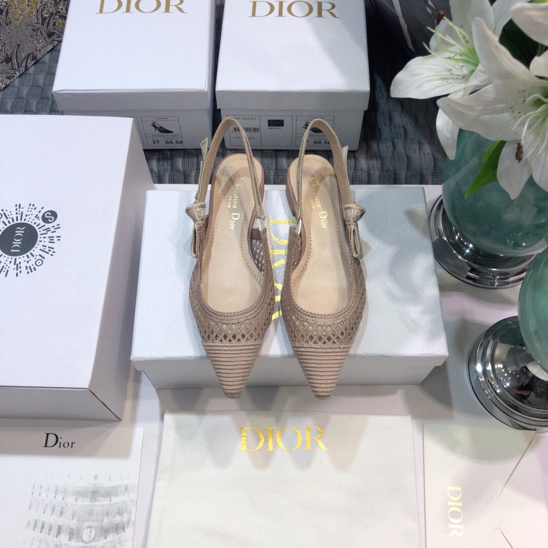 JAdior slingback flat transparent mesh rose canelle embroidered cotton