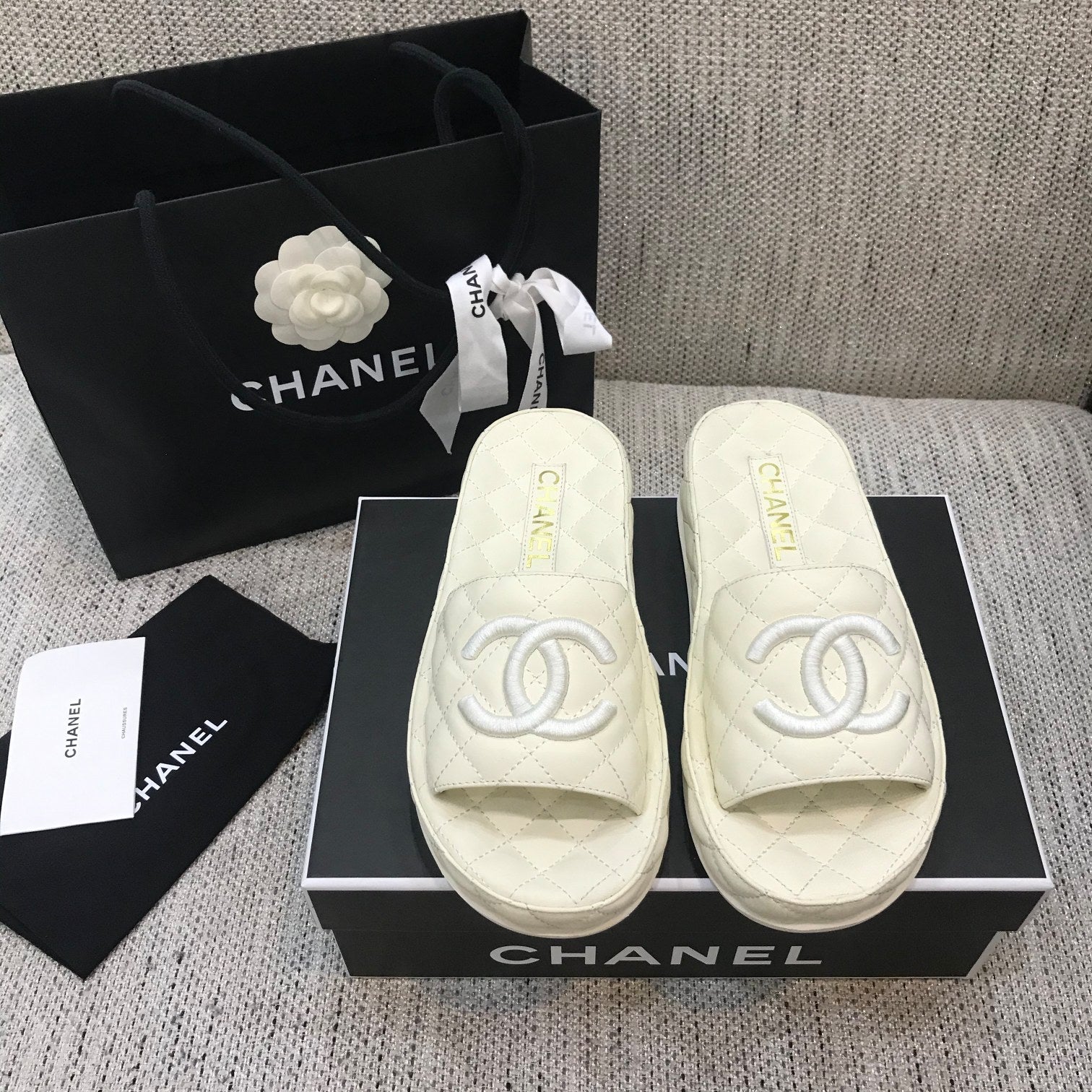 CC 2021 Logo Mules Ivory Quilted Lambskin 688659