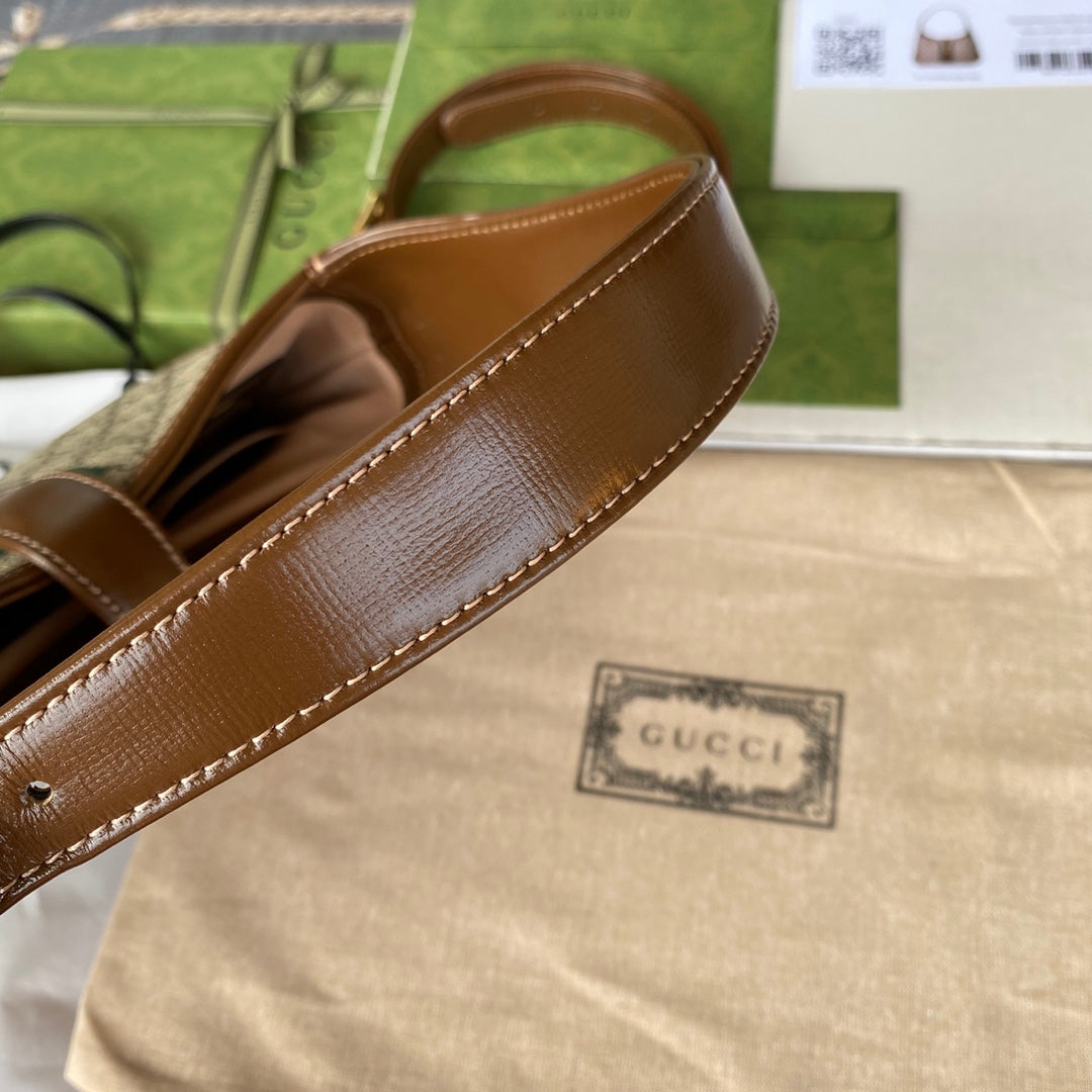gg jackie small 28cm beige monogram canvas brown calfskin