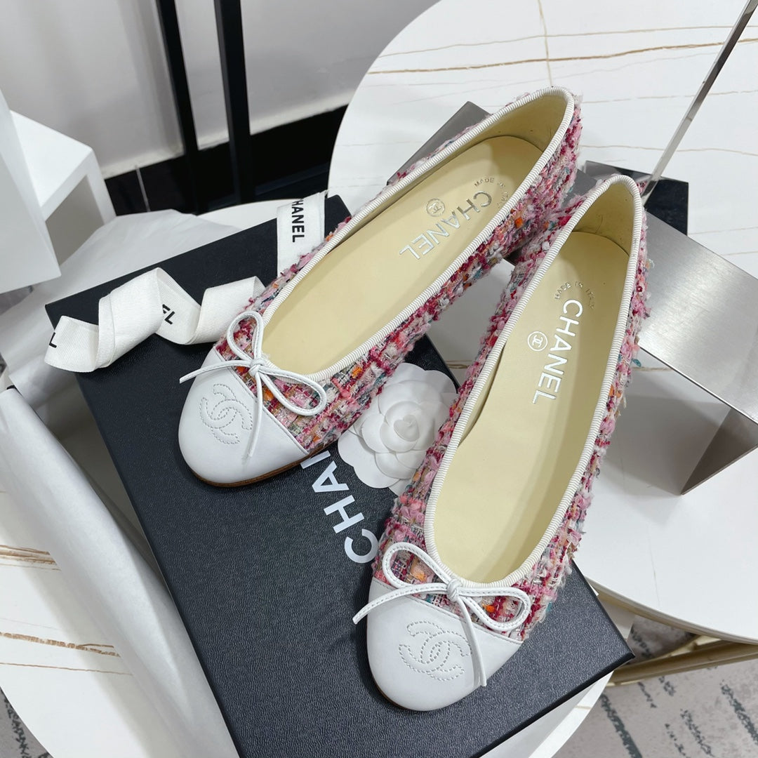 CC 26s Ballet Flat White Hot Pink Colorful Tweed Leather 944404