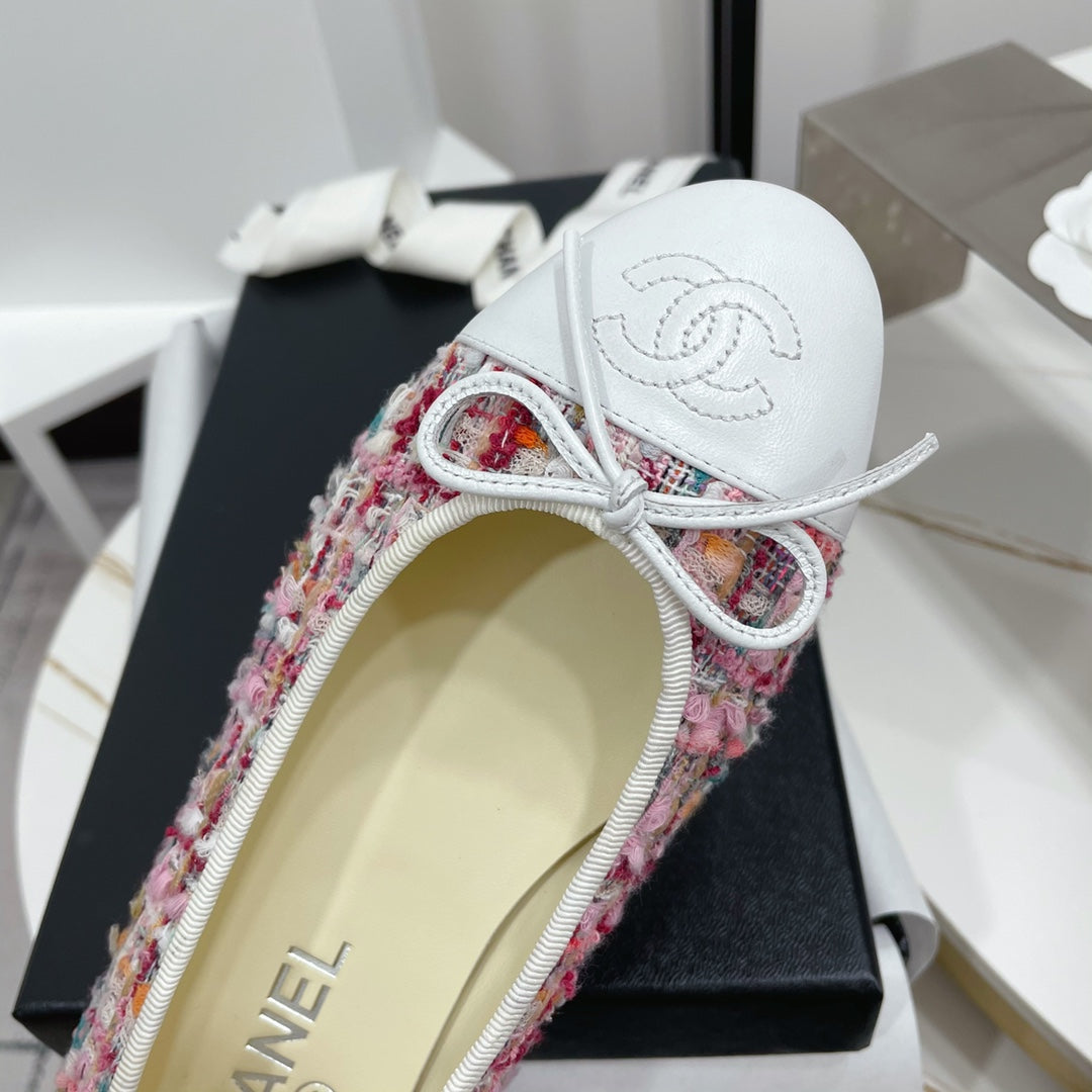 CC 26s Ballet Flat White Hot Pink Colorful Tweed Leather 944404
