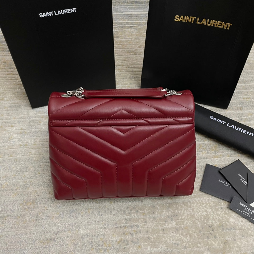 LOULOU SMALL 25 IN BURGUNDY RED LAMBSKIN SILVER HARDWARE