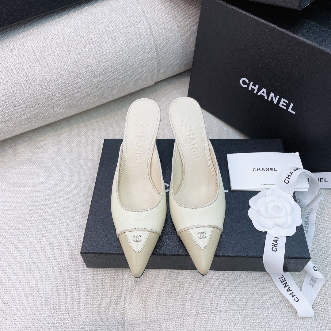 Chanel 26s Mules 8cm Ivory Beige Smooth Leather 156620