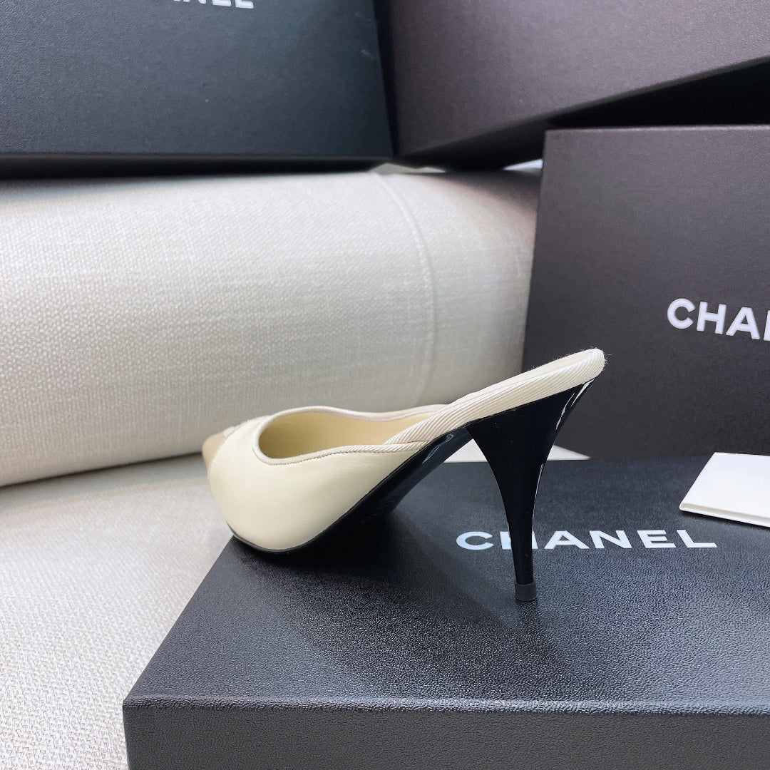 Chanel 26s Mules 8cm Ivory Beige Smooth Leather 156620