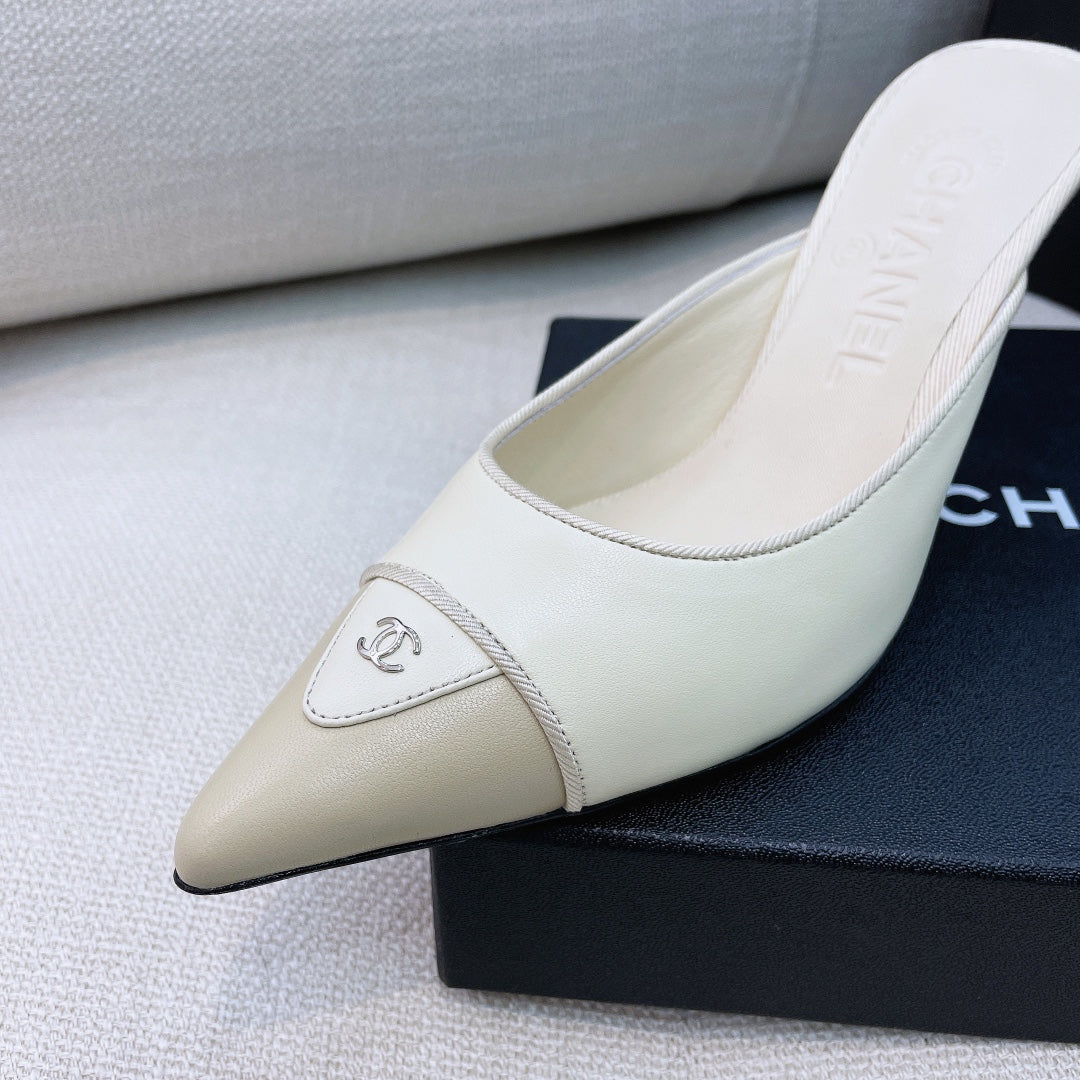 Chanel 26s Mules 8cm Ivory Beige Smooth Leather 156620