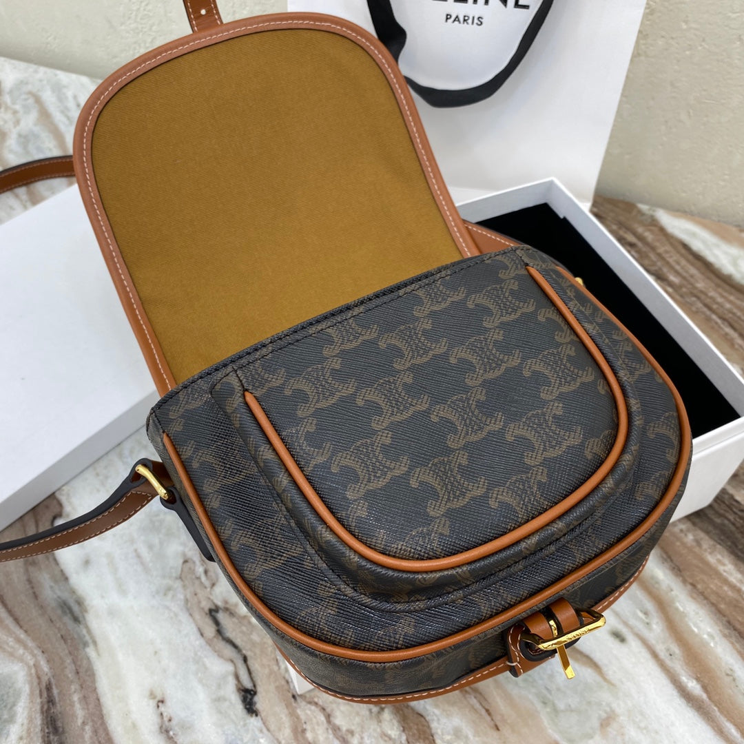 Celine Medium Folco Bag In Triomphe Canvas And Calfskin