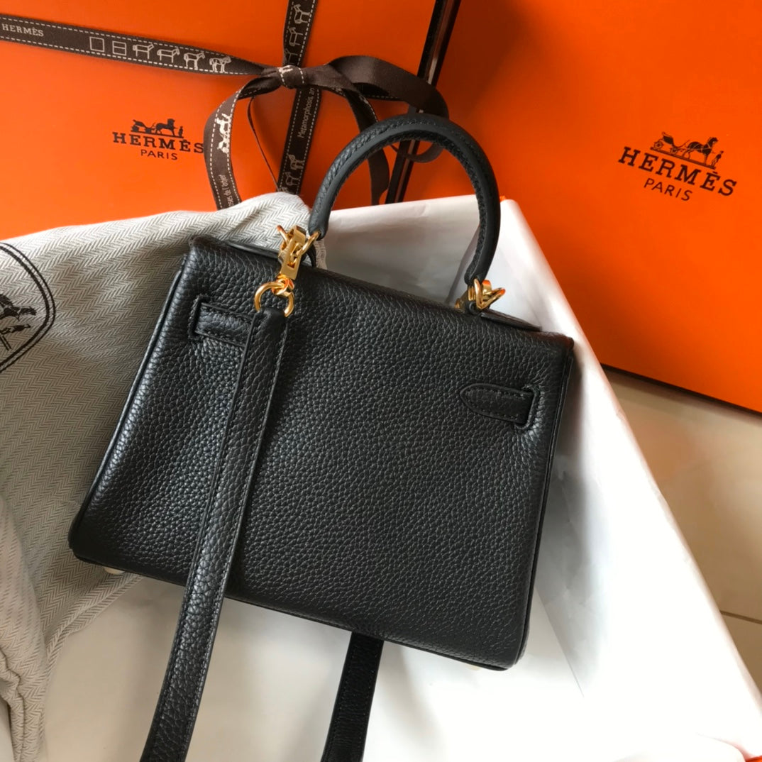 HM Mini Kelly 20cm Black Togo Leather Gold Hardware