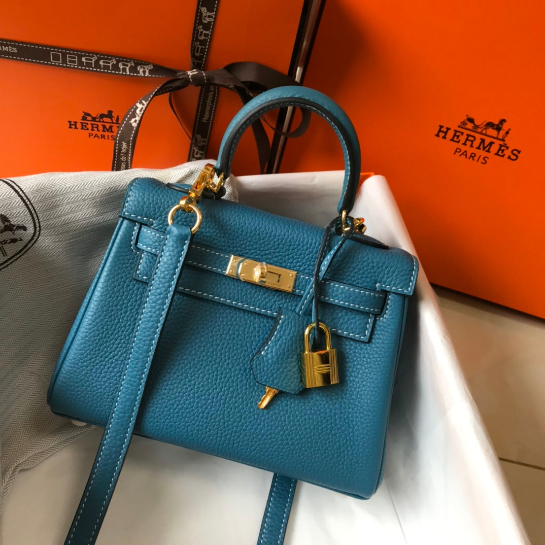 HM Mini Kelly 20cm Blue Jean Togo Leather Gold Hardware