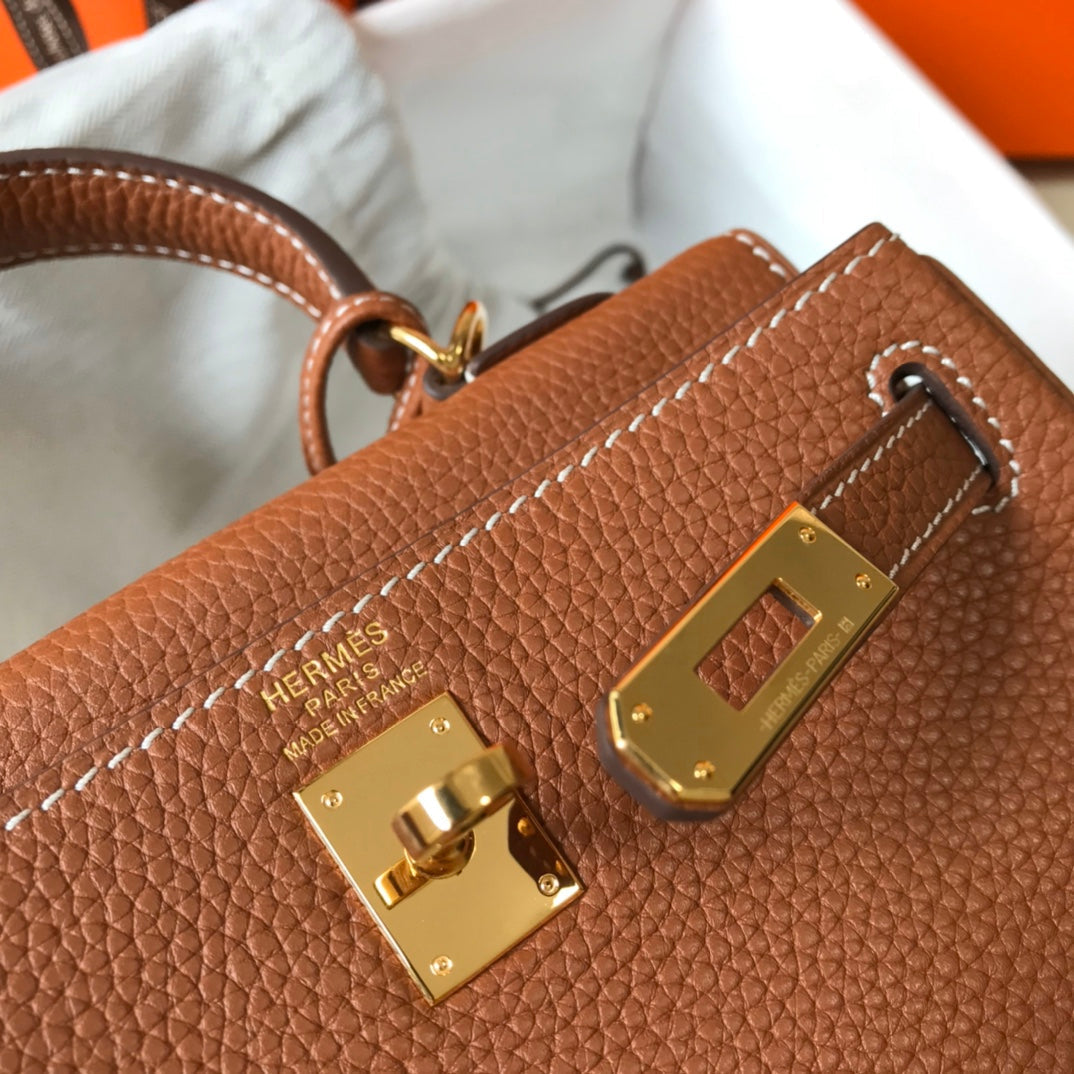 HM Mini Kelly 20cm Gold Togo Leather Gold Hardware