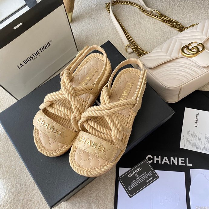 CC 26s Sandals Beige Fabric Calfskin 140027