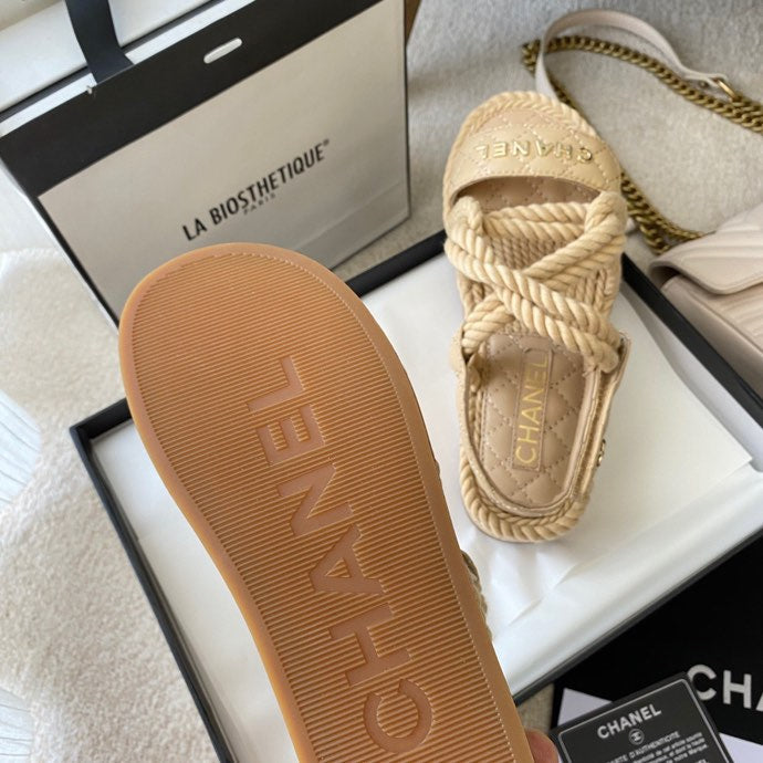 CC 26s Sandals Beige Fabric Calfskin 140027