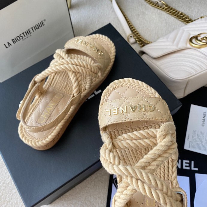 CC 26s Sandals Beige Fabric Calfskin 140027