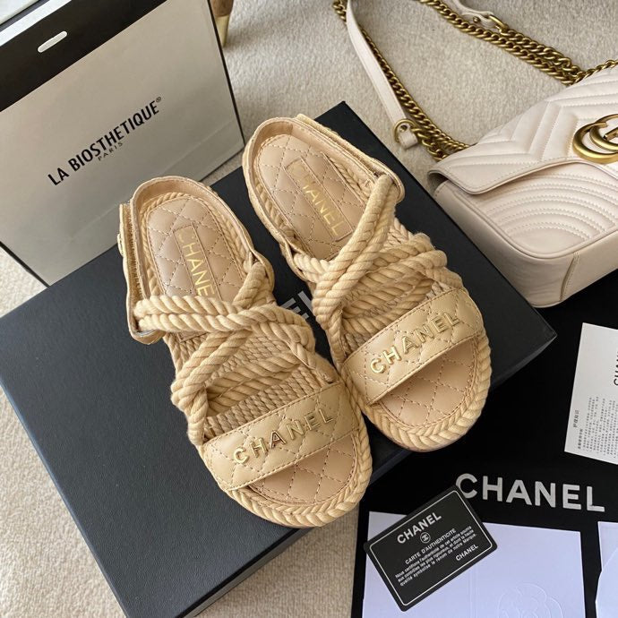 CC 26s Sandals Beige Fabric Calfskin 140027