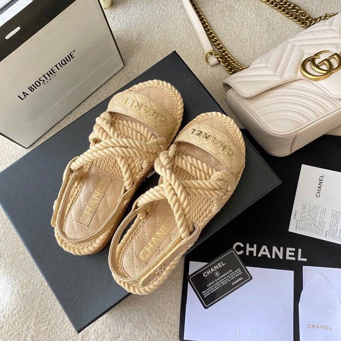 CC 26s Sandals Beige Fabric Calfskin 140027
