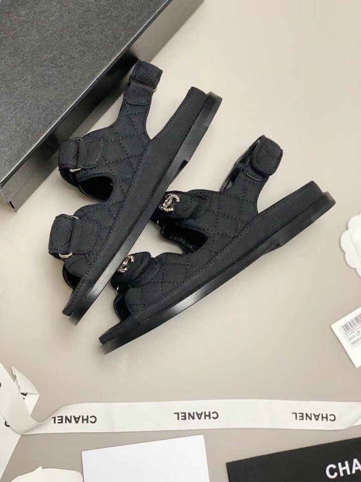 CC 25S Dad Sandal Black Denim Calfskin