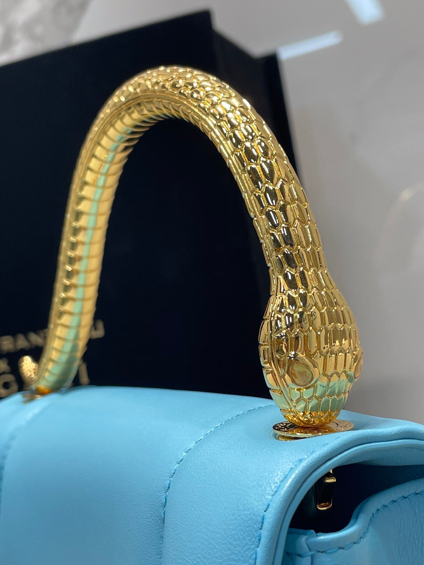 BVL Serpenti Mary Katrantzou Top Handle 19cm Sky Blue Lambskin GHW 188688