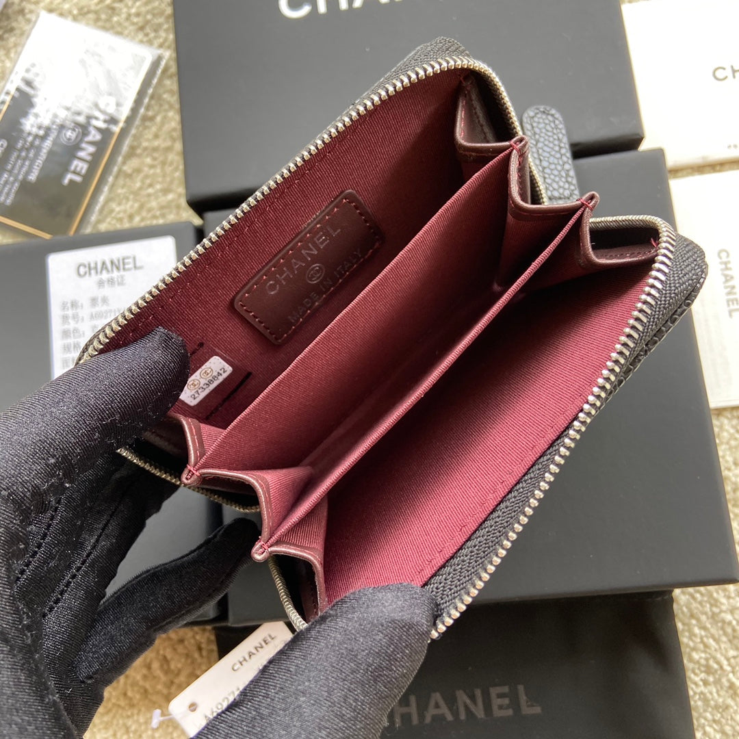 CC Classic Zipper Card Holder Black Caviar Sliver Steel 229630