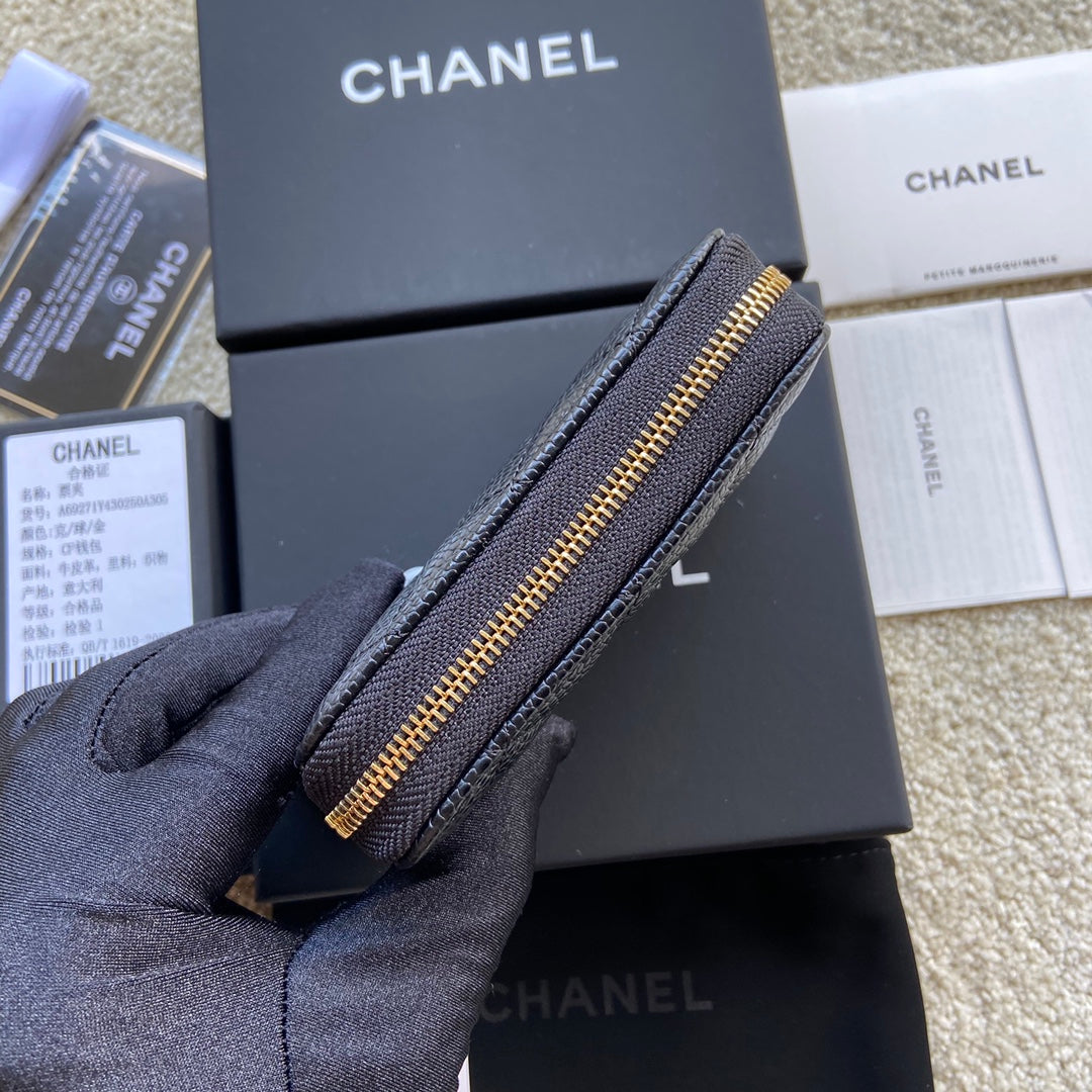 CC Classic Zipper Card Holder Black Caviar GHW 156535
