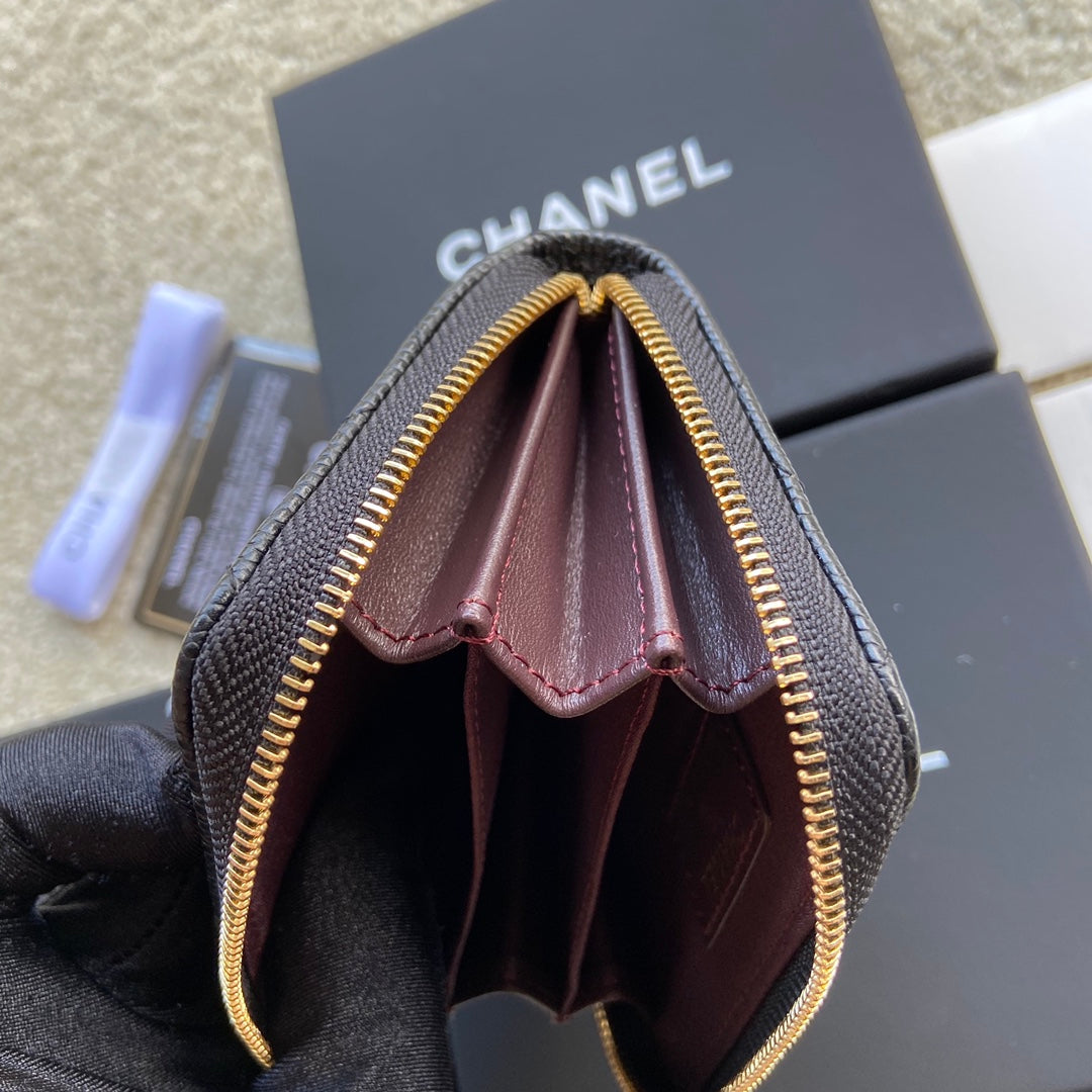 CC Classic Zipper Card Holder Black Caviar GHW 156535