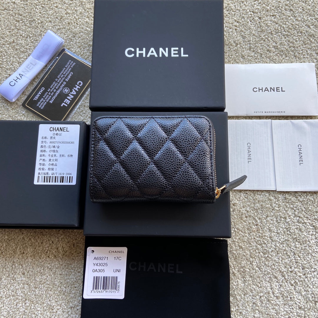 CC Classic Zipper Card Holder Black Caviar GHW 156535