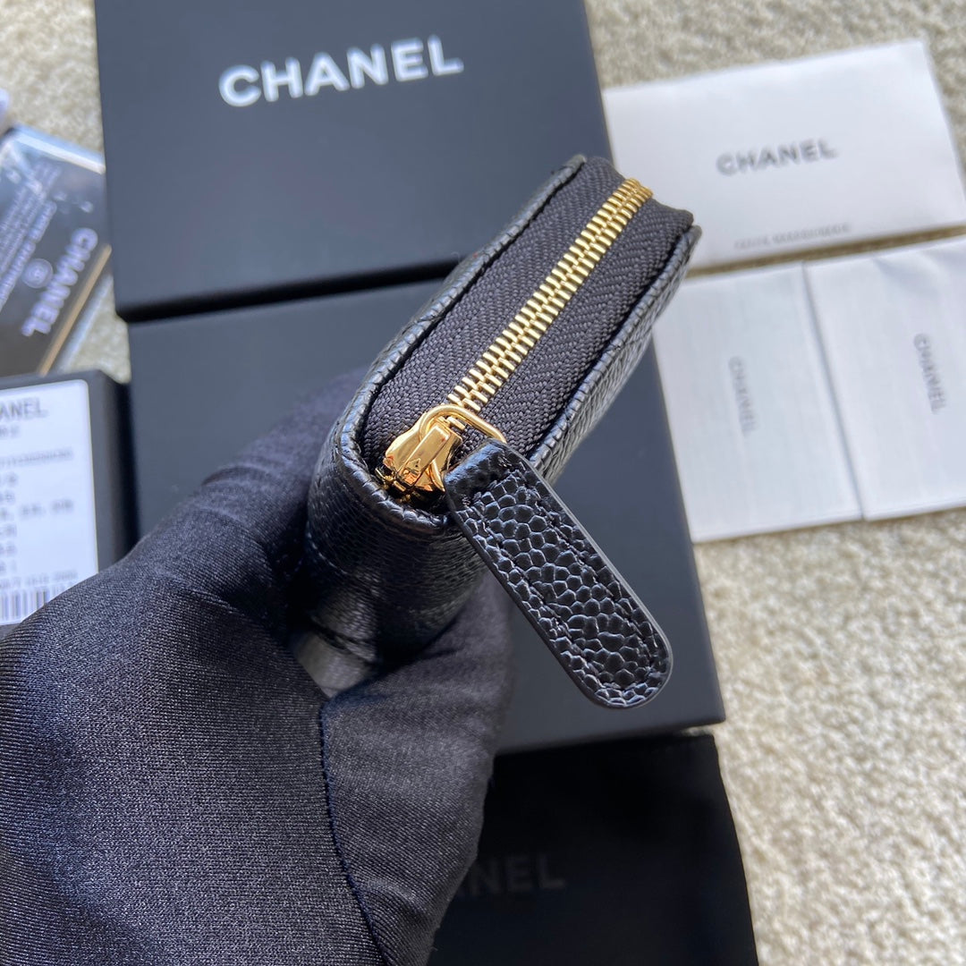 CC Classic Zipper Card Holder Black Caviar GHW 156535