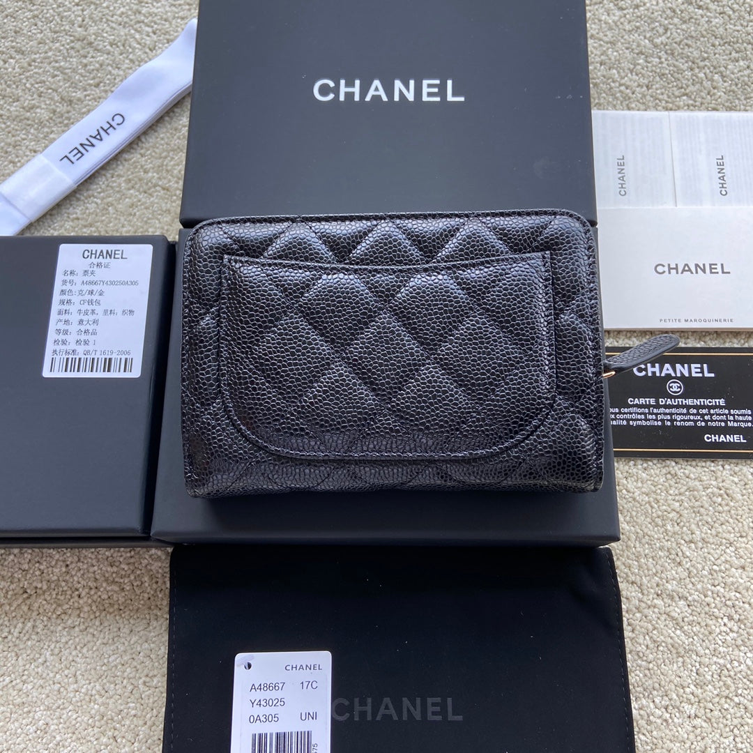 CC A48667 Zip Pocket Wallet Black Caviar GHW 229758