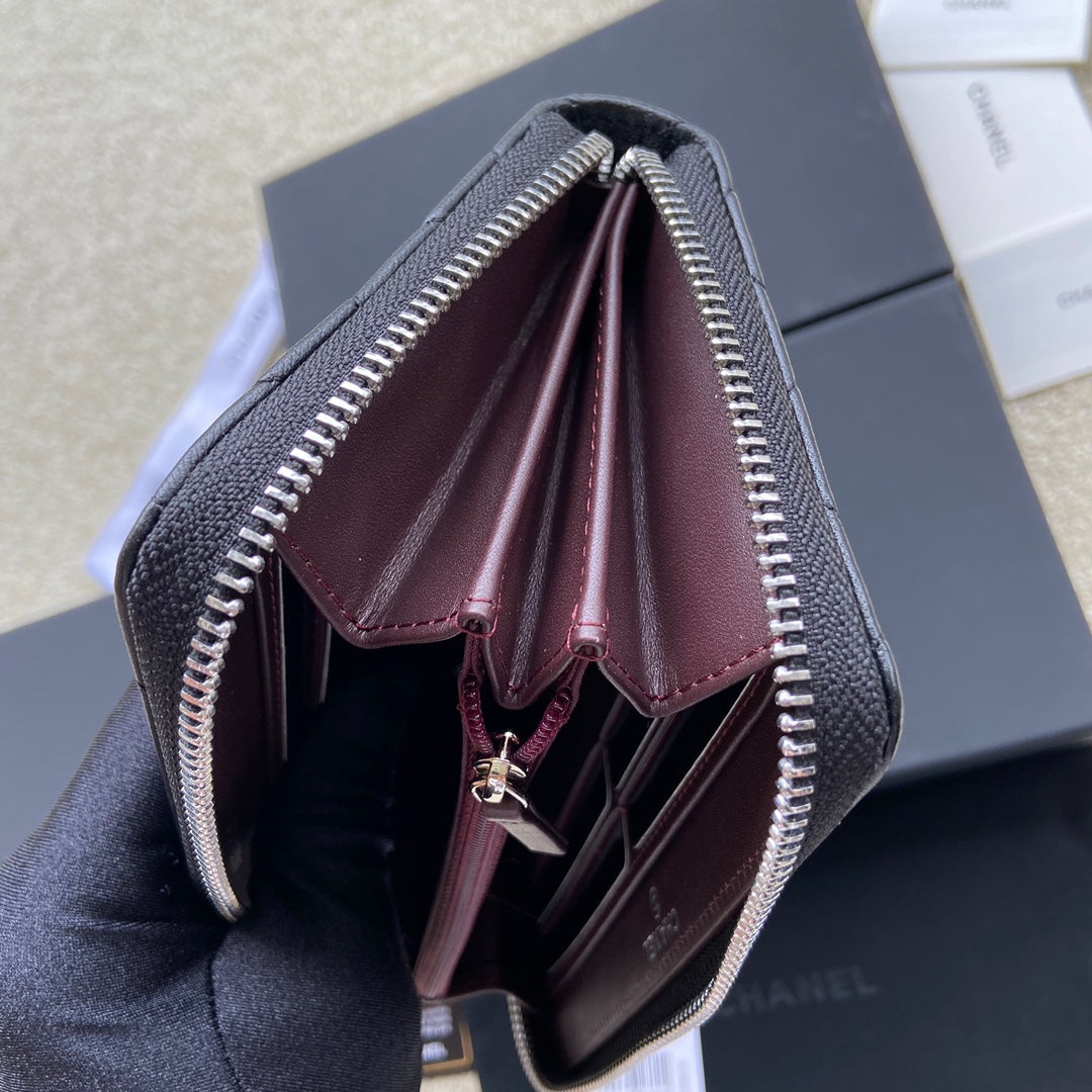 CC A50097 Classic Zipper Wallet Black Caviar Sliver Steel 229658