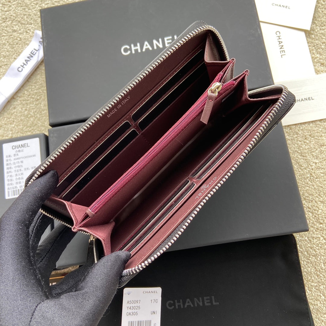 CC A50097 Classic Zipper Wallet Black Caviar GHW 229656