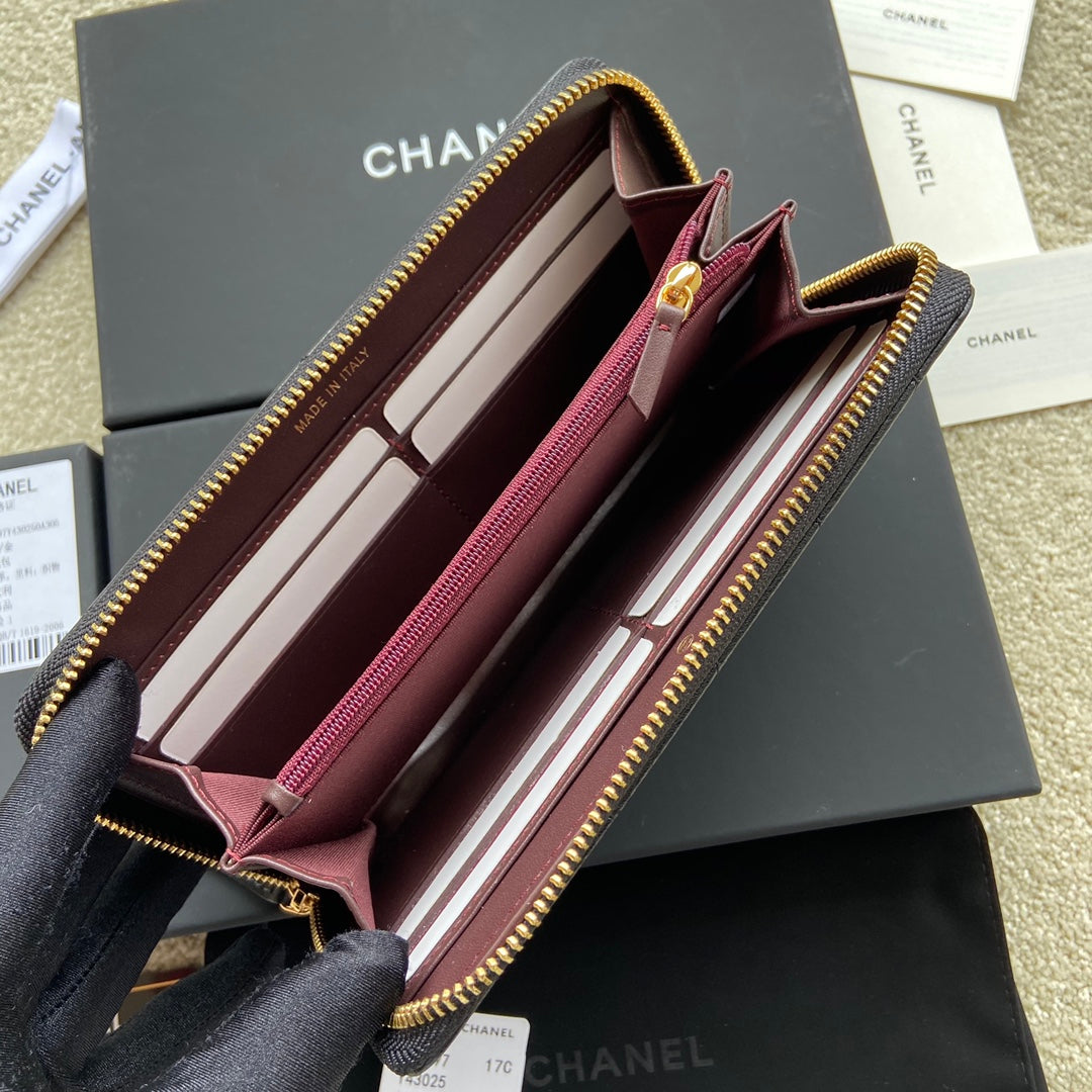CC A50097 Classic Zipper Wallet Black Lambskin GHW 229662